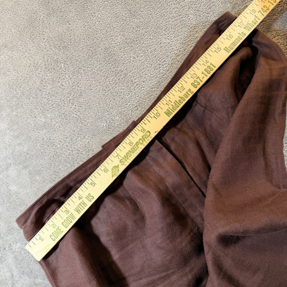 Carole Little Pants Women 14W Brown Linen Wide Leg Trousers Elastic Back - Picture 5 of 9